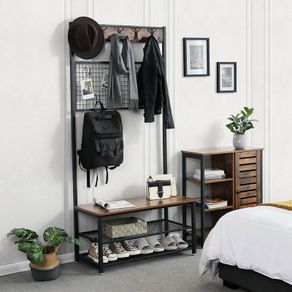New Metal Coat Rack Hall Tree Stand Shoe and Bench Shelves 187 cm- FREE P&P
