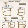 Round Coffee Tables, Removable Set of 2 End Table, Nesting Tables with Gold Metal Frame Legs and Marble White Top for Living Room, Bedroom, Office, Balcony, Apartment (White) Image 7