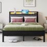 Double Bed Frame, 4FT6 Bed Frame Ergonomics Double with Charging Station and LED Lights, Heavy Duty Platform Full Bed with Fabric Storage Sloped Headboard, No Box Spring Needed, (Black) Image 8