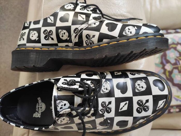 New DR MARTENS 1461 Women's Retro 1970s Playing Card Skulls Shoes