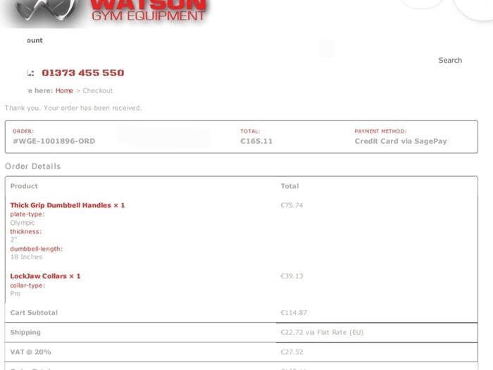Watson Thick Grip Olympic Dumbbell Handles and LockJaw Collars (2x), and spring collar (2x)