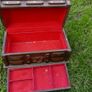 Vintage Wood Jewelry Box  Red Lining, Removable Tray 11" x 6" H-5,3" Image 7