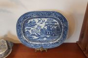 Beautiful Antique Blue and White Transferware Willow Pattern Large Platter, Unknown Maker, Circa 1860's, Most Likely Staffordshire Made