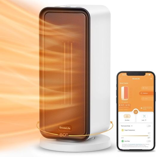 NEW SALE | Electric Heater, Low Energy Smart Space Heater with Thermostat, WiFi & Bluetooth App Control, Heater Works with Alexa & Google Assistant, Ceramic Heater for Bedroom, Office, Home, White