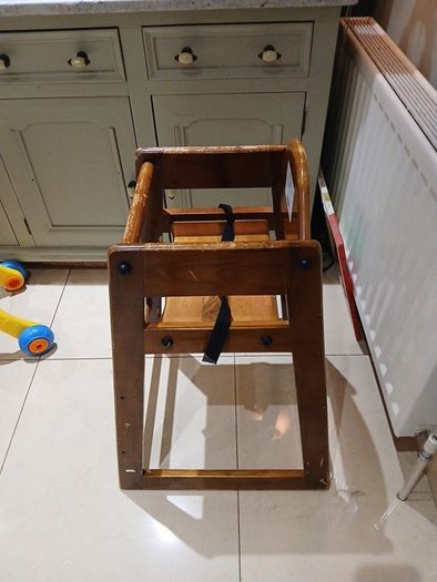 wooden high chair with harness