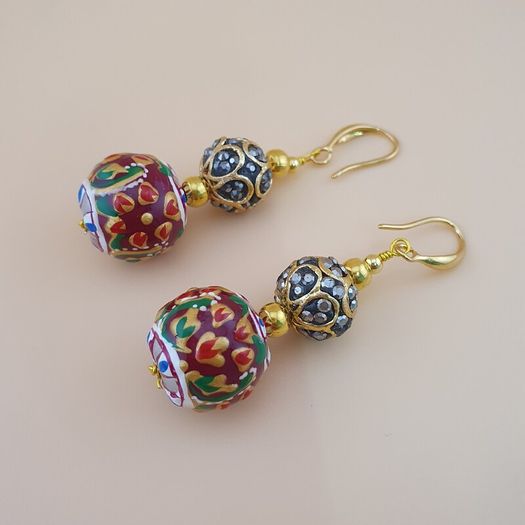 Handmade Afghani Design Colorful Enamel Drop Earrings