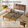 4ft6 Double Bed Frame with Storage Wooden Headboard | LED Light & Charging Station, Platform Metal Bed Frame Double with Underbed Storage Image 7