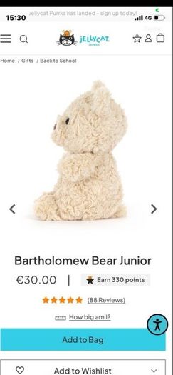New JELLYCAT Bartholomew Bear Junior