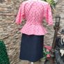 Vintage 1980s 50s style Pink Navy polkadot peplum dress Size M Postage included Image 2