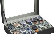 Watch Box with 12 Slots, Watch Case with Glass Lid, Watch Display Box with Removable Watch Pillows, Metal Clasp