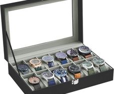 Watch Box with 12 Slots, Watch Case with Glass Lid, Watch Display Box with Removable Watch Pillows, Metal Clasp