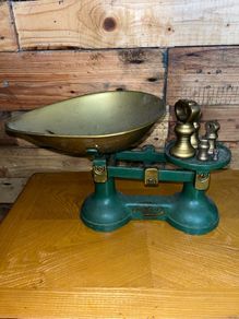 vintage  scales with brass bell weights
