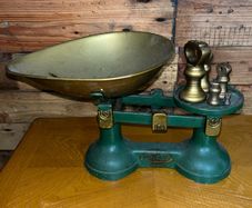 vintage  scales with brass bell weights