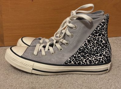 Converse Chuck Taylor All Star High-Top grey suede with leopard print UK 4