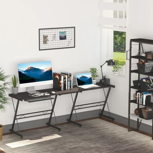 L-Shaped Corner Desk Computer Desk For Home Office Workstation w/Slide-Out Keyboard Tray Adjustable feet (FREE POSTAGE)