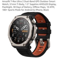 Amazfit T-Rex Ultra 2 Dual-Band GPS Outdoor Smart Watch, 51mm Ti Body, AMOLED Display,