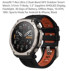 Amazfit T-Rex Ultra 2 Dual-Band GPS Outdoor Smart Watch, 51mm Ti Body, AMOLED Display,