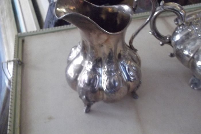 two antique silver plated items a  milk jug and suger bowl c 1860