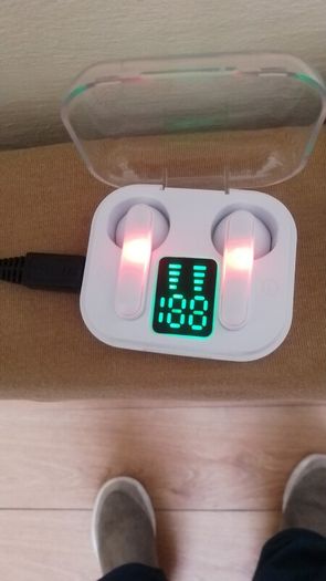 New Bluetooth headphones can be seen charging