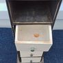 Small vintage wooden storage unit with heavy ceramic drawers with brass knobs Image 4
