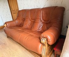 Genuine Leather & Wooden Home Furniture Suite. 3 Seater and 2 Armchairs.