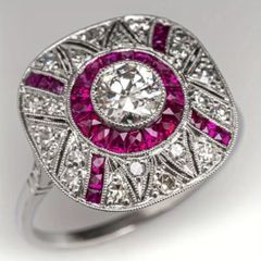 Art Deco Style Ruby Crystal Silver Ring