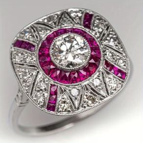 Art Deco Style Ruby Crystal Silver Ring