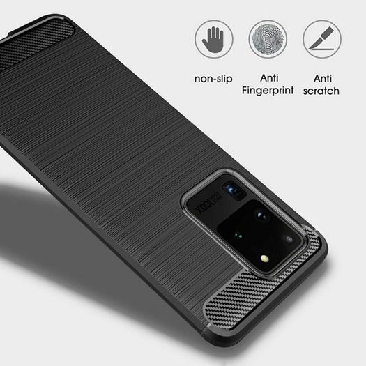 Samsung Galaxy S20 Ultra Case Cover Carbon Fiber Design Shockproof Black Armor - FHT02SMK3