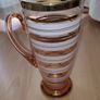 Vintage MCM large dusty pink glass Water/Juice  Jug with white & gilded  stripes Image 2