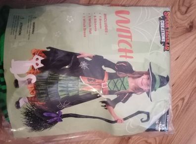 Witch costume set with broom8-10 yrs