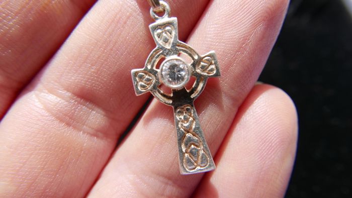 Vintage Sterling Silver 925 Celtic Heart Cross Pendant Necklace 18,2"
