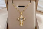 Cross Crucifix Crystal Gold Tone Pendant Necklace