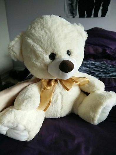 Cream Bear with Gold Bow - Medium sized