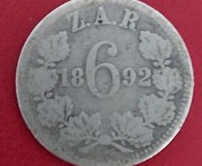 South Africa 1892 6 Zar Kruger Silver Coin