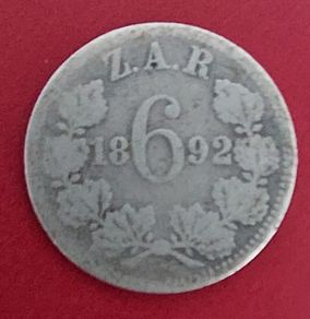 South Africa 1892 6 Zar Kruger Silver Coin