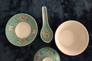 Vintage 4-Piece Chinese Jingdezhen Turquoise Gaiwan Tea Set, Plate &amp; Spoon (1950s/70s)