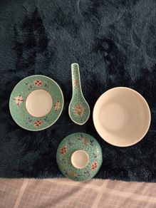 Vintage 4-Piece Chinese Jingdezhen Turquoise Gaiwan Tea Set, Plate & Spoon (1950s/70s)