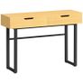 Console table 120 cm, narrow console with 2 drawers, metal frame and handleless design, natural wood Image 2