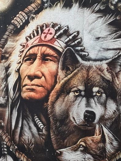 Vintage Wild T Shirt American Indian Wolves Dreamcatcher Print Fromt And Back Size Medium