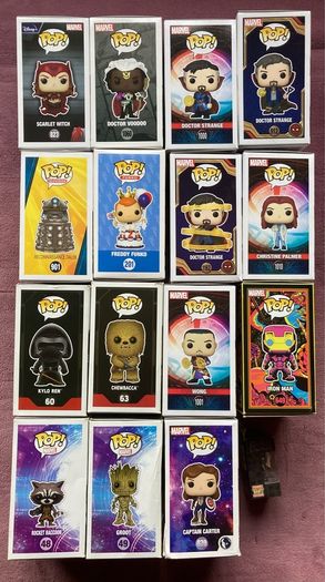 Funko Pops Pop Marvel, Guardians of the Galaxy, Star Wars, Doctor Who, Freddy Funko Collection Collector Blacklight Exclusive Doctor Strange Scarlet Witch Rocket Kyle Ren Chewbacca Voodoo