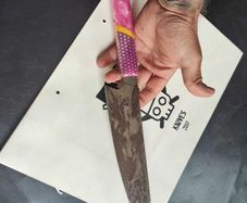 Damascus Kiritsuke Knife with Japanese Cat Engraving  Precision, Spirit & Elegance