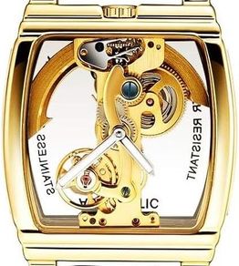 Transparent Automatic Skeleton Self Winding Leather Strap  Men Watch