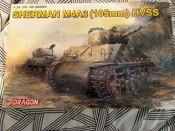 2 scale models afv  club 1/35 Churchill mk v and Dragon 1/35 Sherman m44A3  (105 mm) hvss