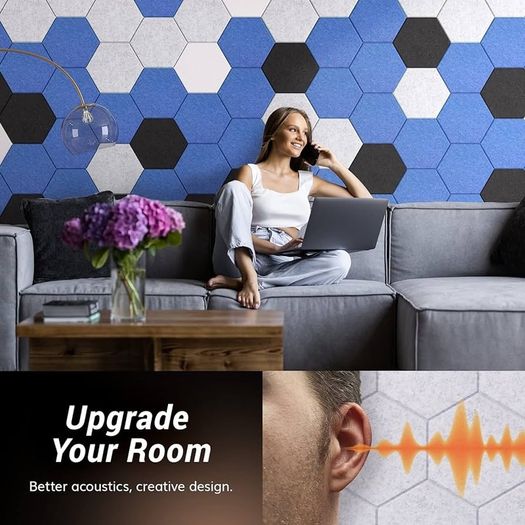 NEW SALE | 12 Pack Hexagon Acoustic Panels Self-adhesive, 30x26x0,9cm High Density Sound Proof Panels