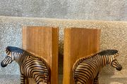 Early c20th hand-carved wooden zebra bookends
