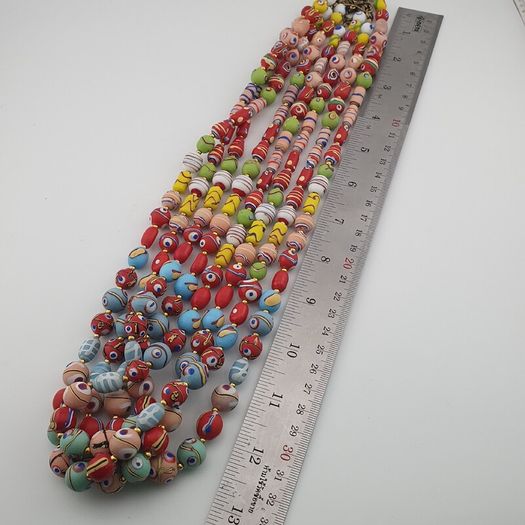 Antique Mix Venetian Style MultiColor Eyes Glass Beads Necklace