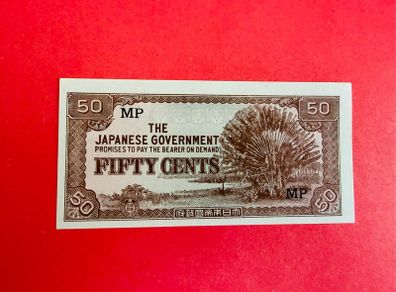 Japanese  Invasion  Money  MALAYA  50 CENTS 1942 WORLD WAR 11 ( Uncirculated )