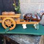 2 Vintage Wooden Carts & Ceramic Horses on Plinth Image 6