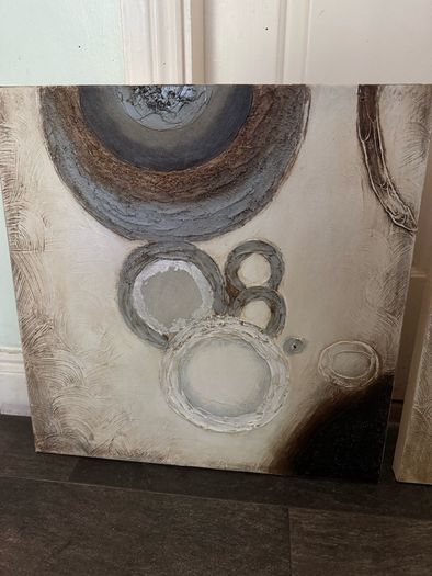 Pair of Contemporary Textured Abstract Canvas Paintings 50x50cm
