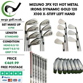 Mizuno JPX 921 Hot Metal Irons / 4-Pw / Dynamic Gold 120 X100 X-Stiff / Left Hand